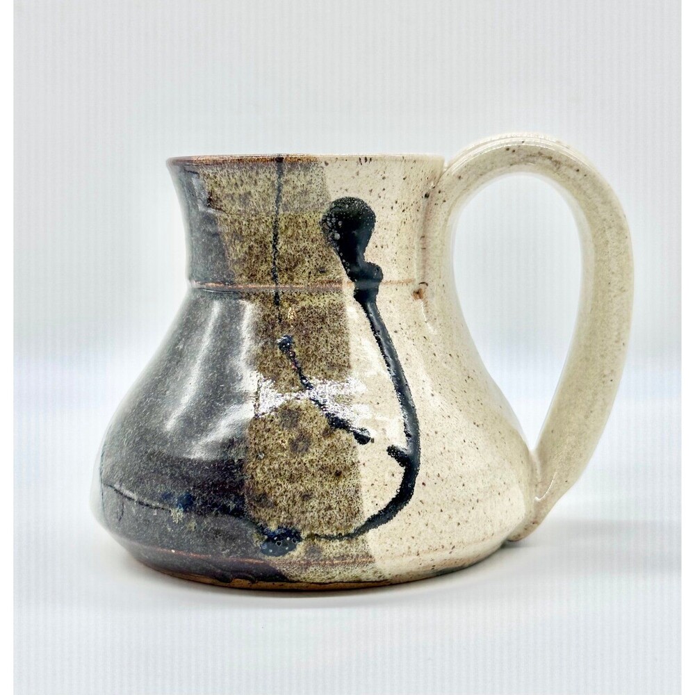 Handmade, studio art pottery beige brown speckled glaze pitcher or creamer